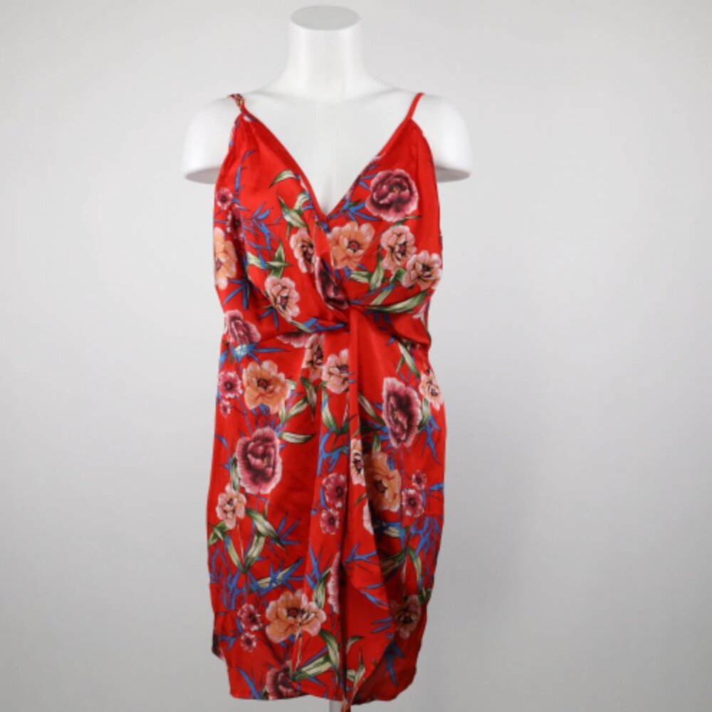 Misguided Twist Wrap Red Floral Dress